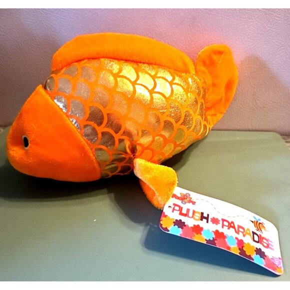 10" Goldfish Orange Plush Parade Stuffed Animal Toy Shiny Gold Scales - Picture 1 of 8